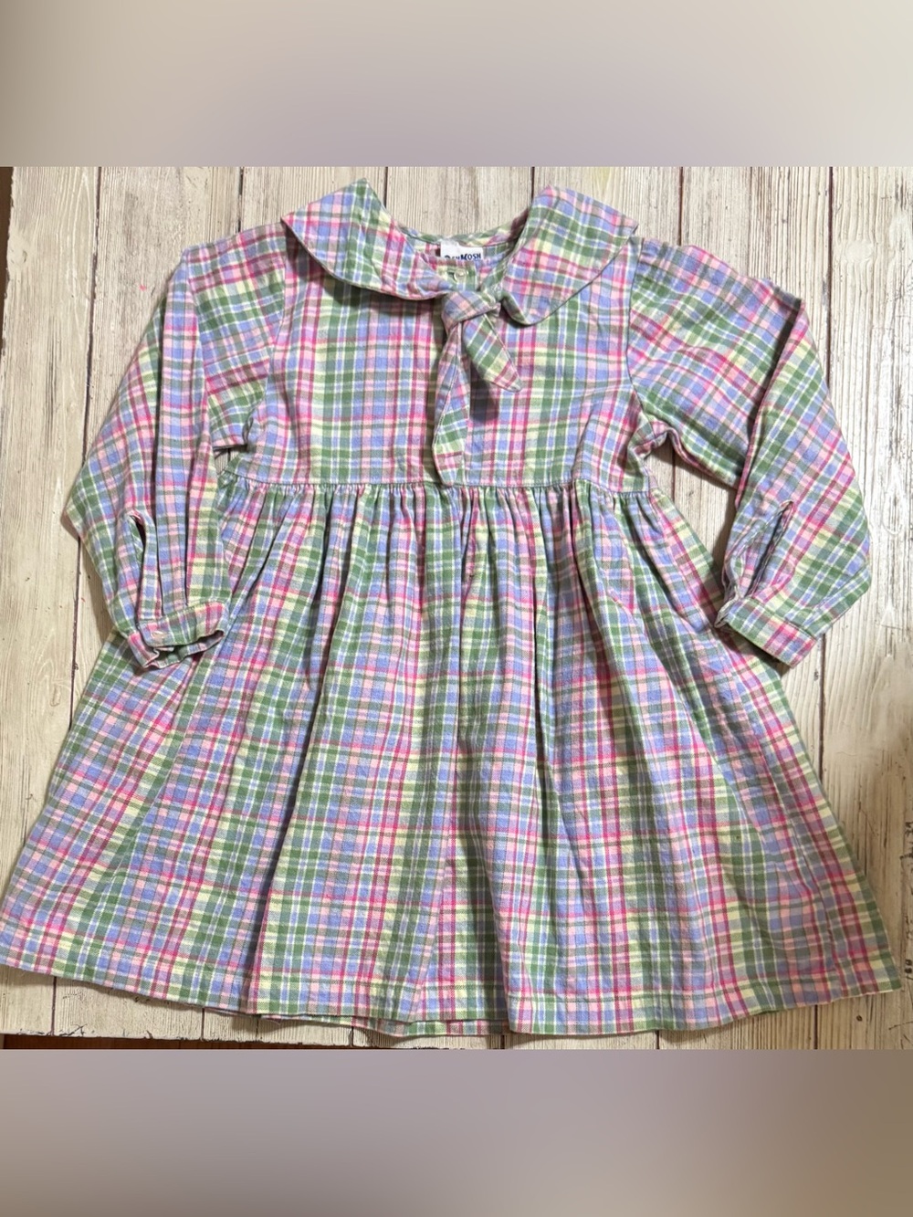 Vintage OshKosh rainbow plaid flannel sailor dress size 6 girls